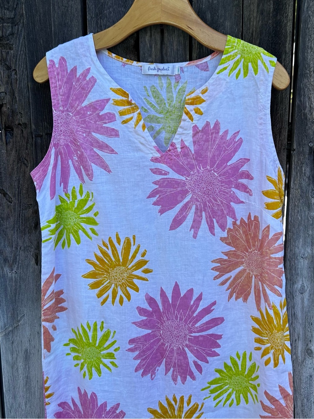 Fresh Produce Floral Print Linen Sleeveless Maxi Dress White Pink L - Picture 2 of 14